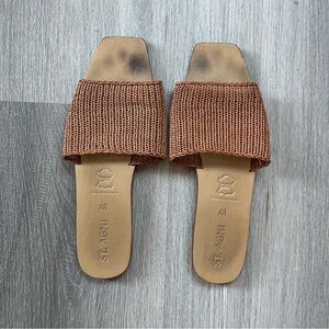 St. Agni Benita Knit Slide Sandals — Tan Woven Slip-Ons (EU 41)